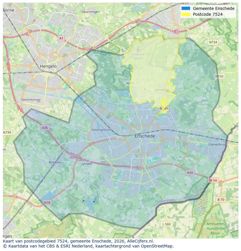 Postcodekaart voor 7524