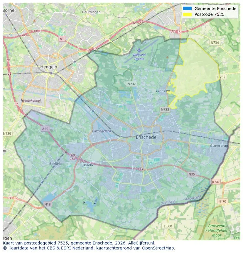 Postcodekaart voor 7525