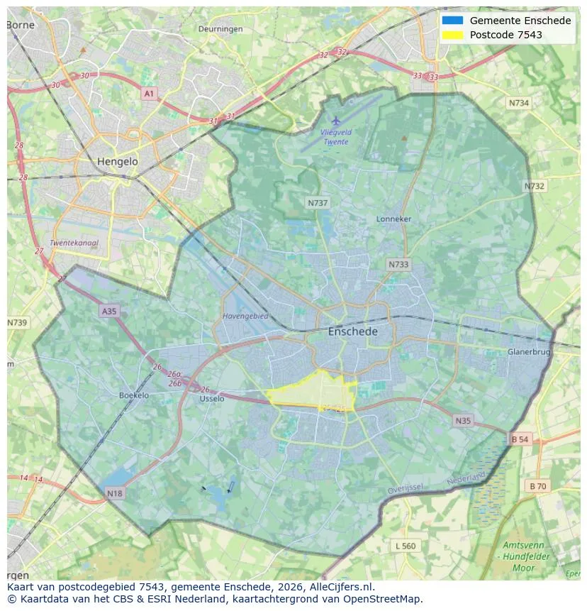 Postcodekaart voor 7543