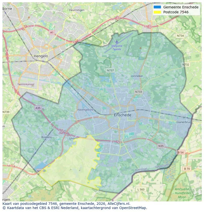 Postcodekaart voor 7546