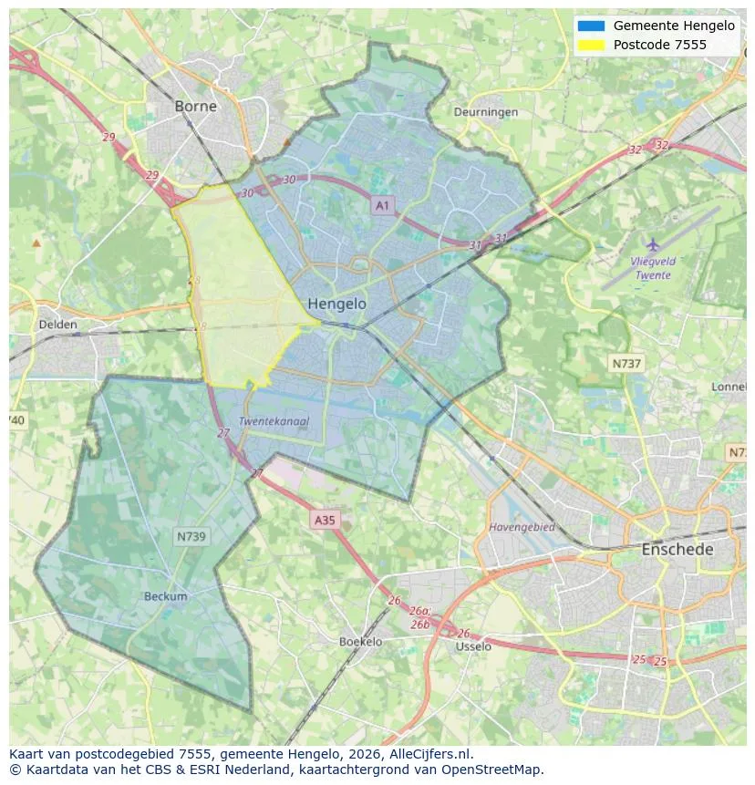 Postcodekaart voor 7555