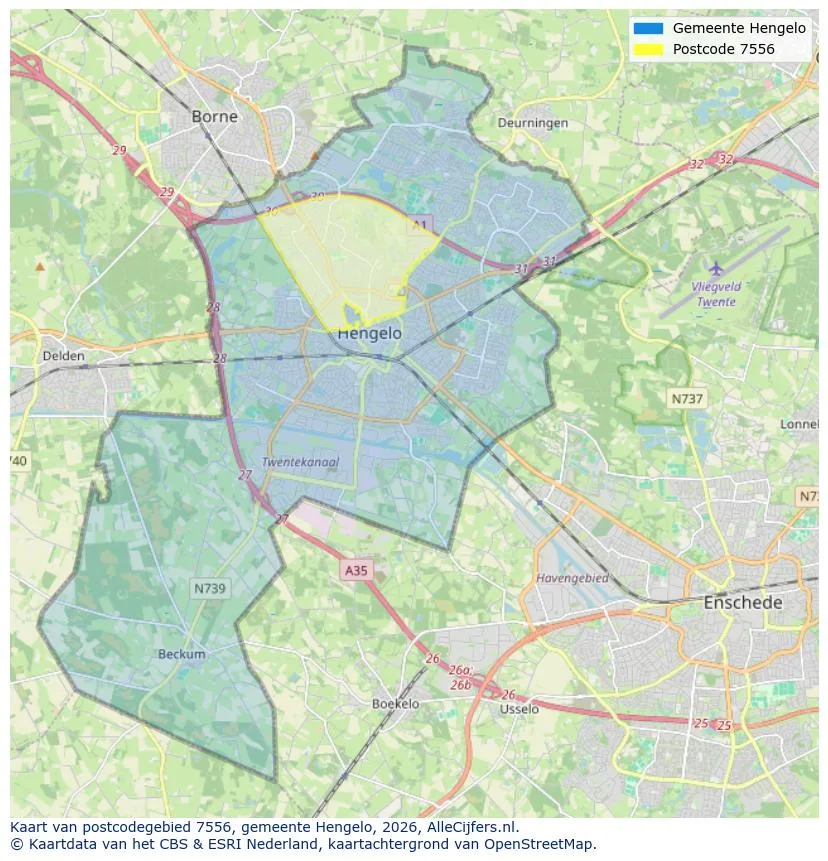 Postcodekaart voor 7556