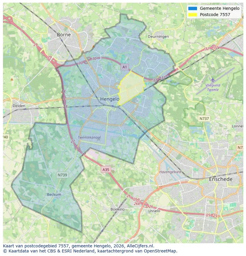 Postcodekaart voor 7557