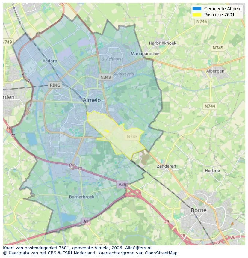 Postcodekaart voor 7601