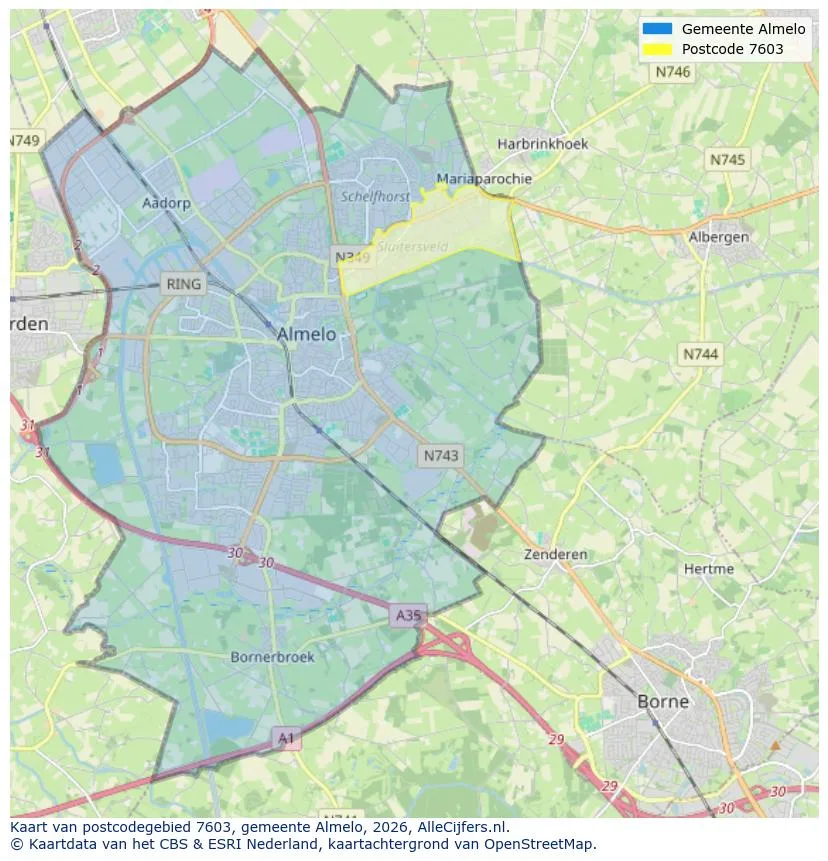Postcodekaart voor 7603