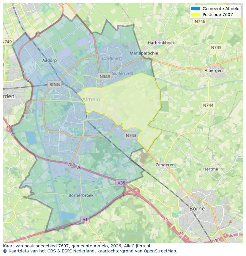 Postcodekaart voor 7607