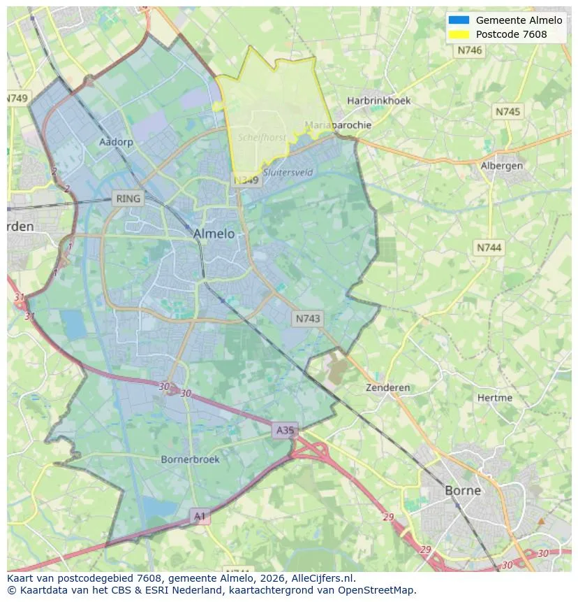 Postcodekaart voor 7608