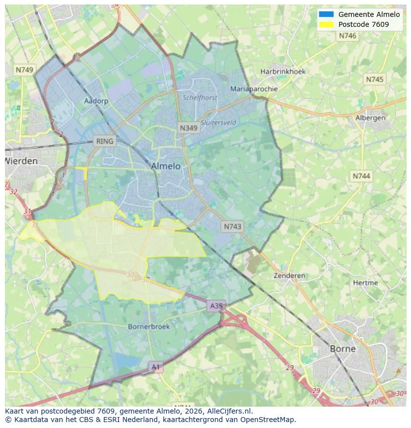 Postcodekaart voor 7609