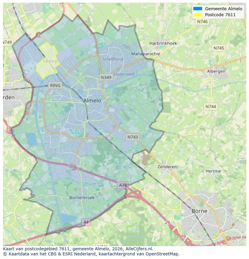 Postcodekaart voor 7611