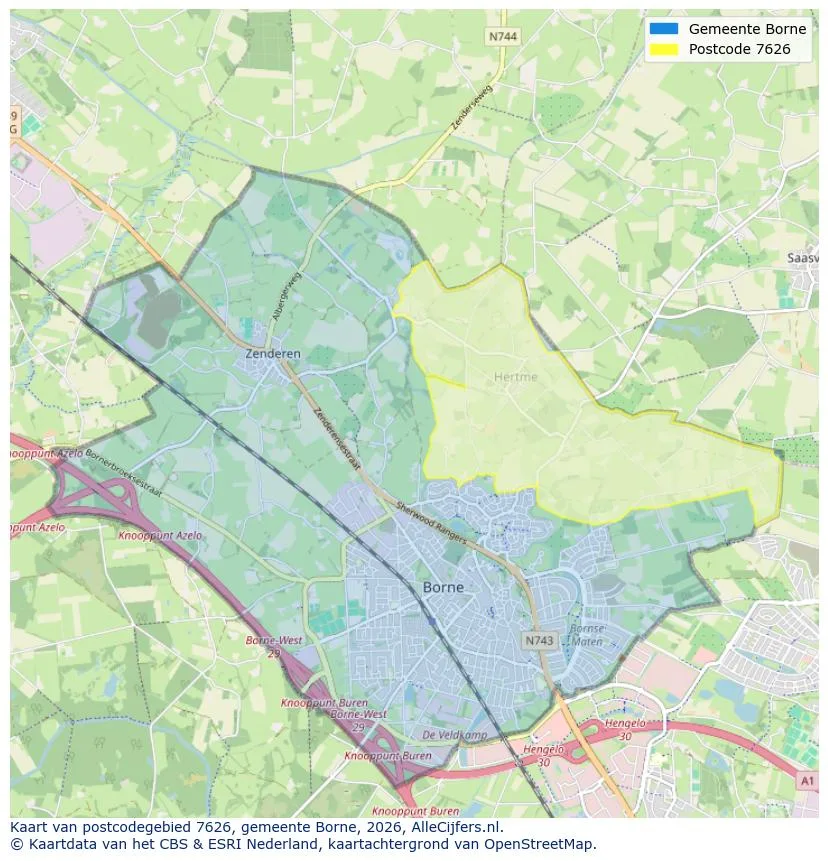 Postcodekaart voor 7626