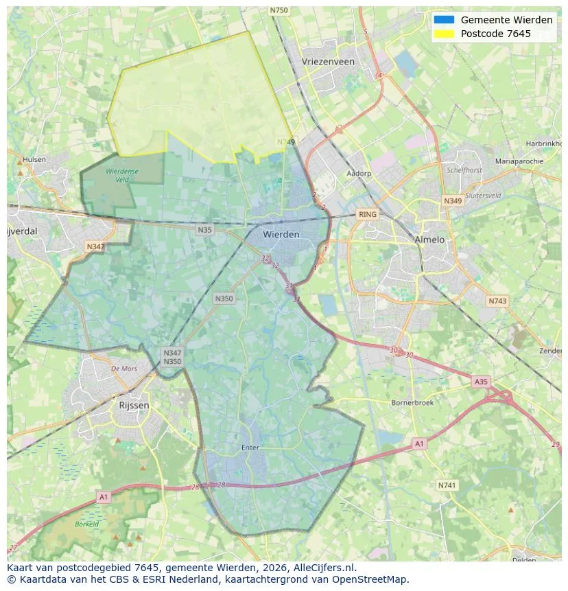 Postcodekaart voor 7645