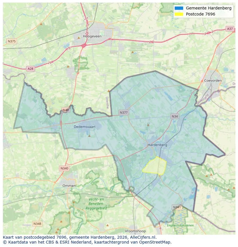 Postcodekaart voor 7696