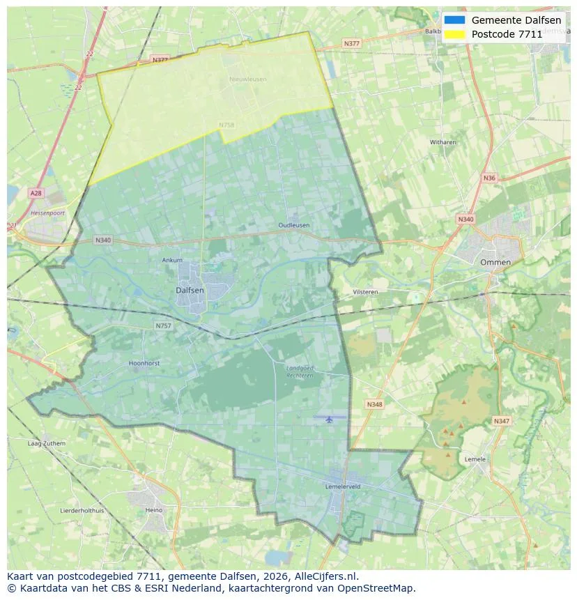 Postcodekaart voor 7711