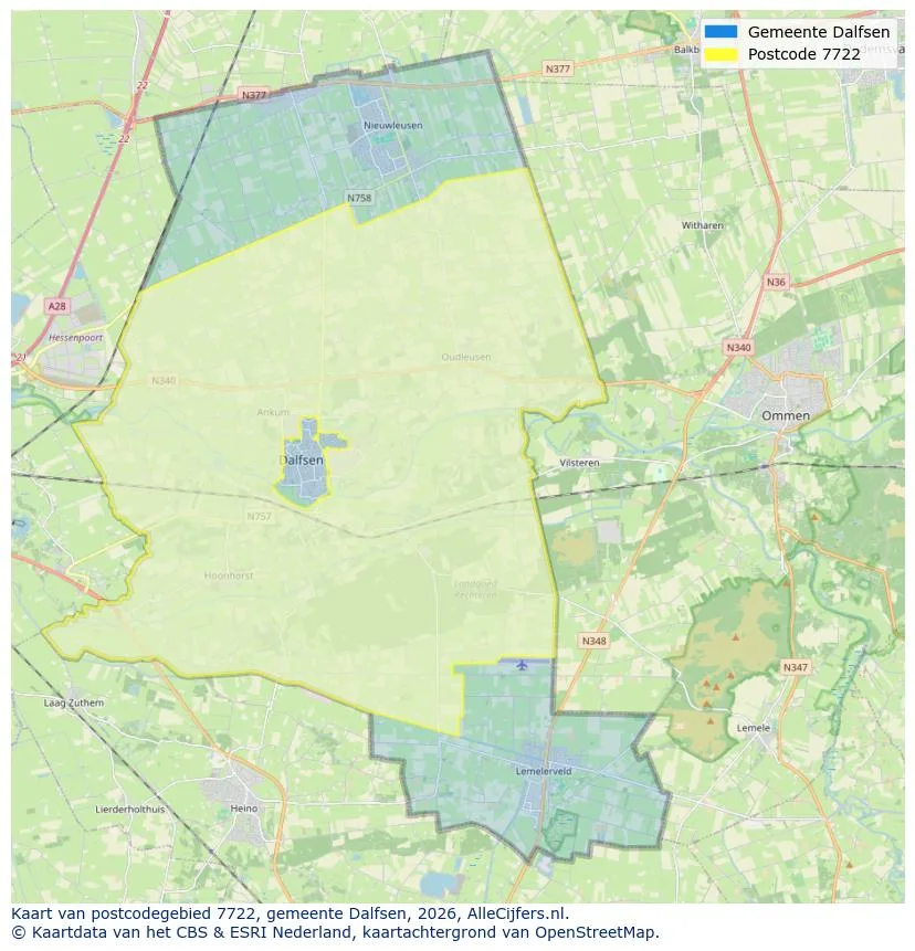 Mapa de códigos postales para 7722
