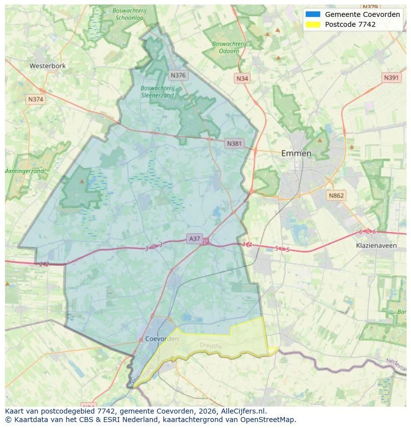 Mapa de códigos postales para 7742