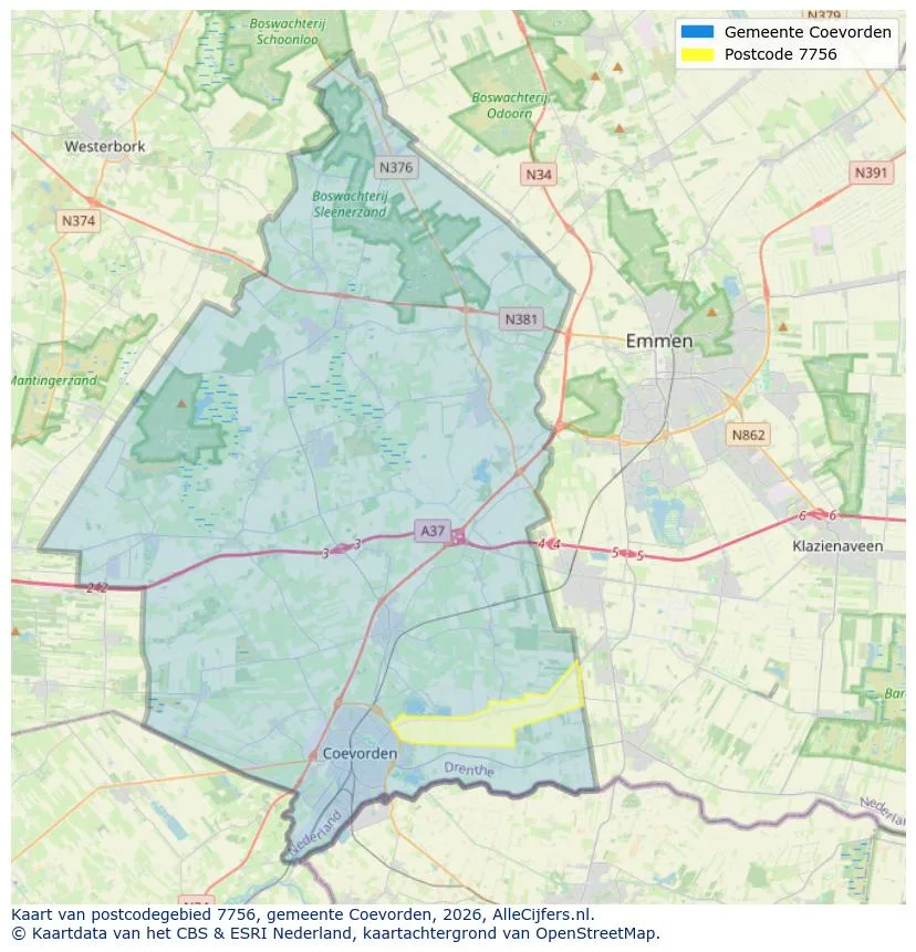 Postcodekaart voor 7756