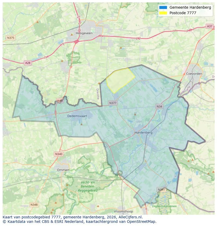 Postcodekaart voor 7777