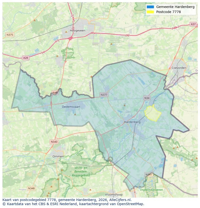 Postcodekaart voor 7778