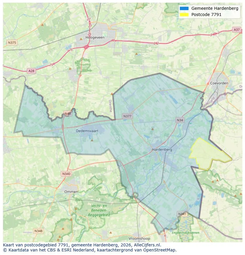 Postcodekaart voor 7791