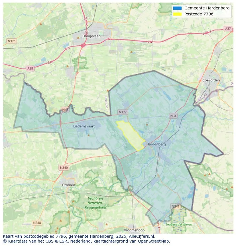 Postcodekaart voor 7796