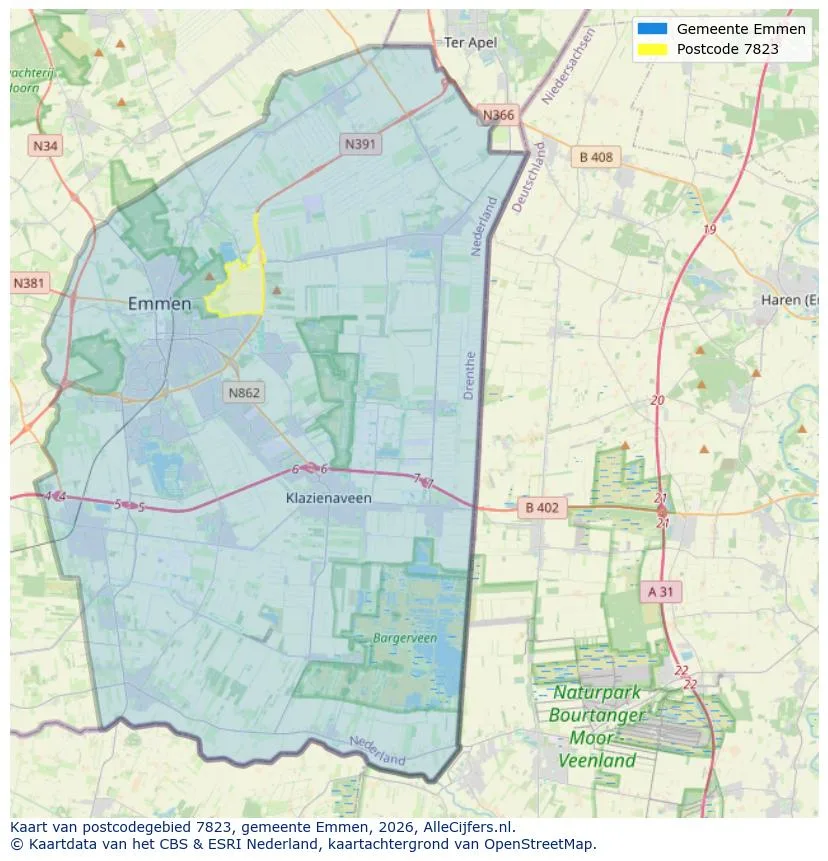 Postcode map for 7823