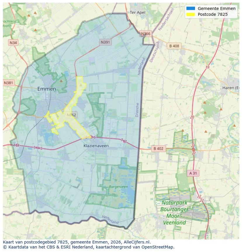 Postcodekaart voor 7825