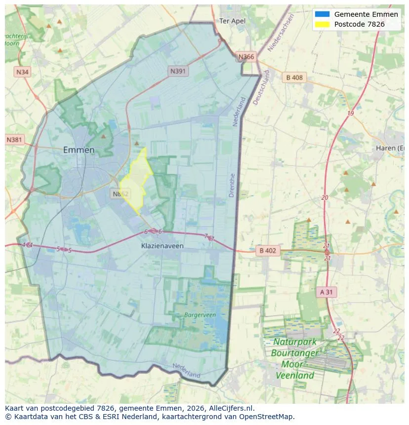 Mapa de códigos postales para 7826