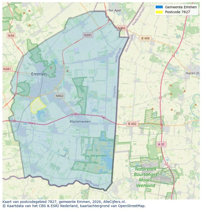 Mapa de códigos postales para 7827