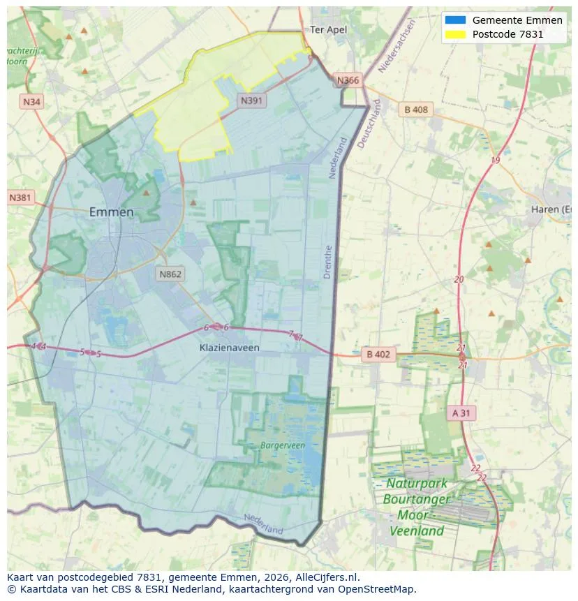 Postcodekaart voor 7831