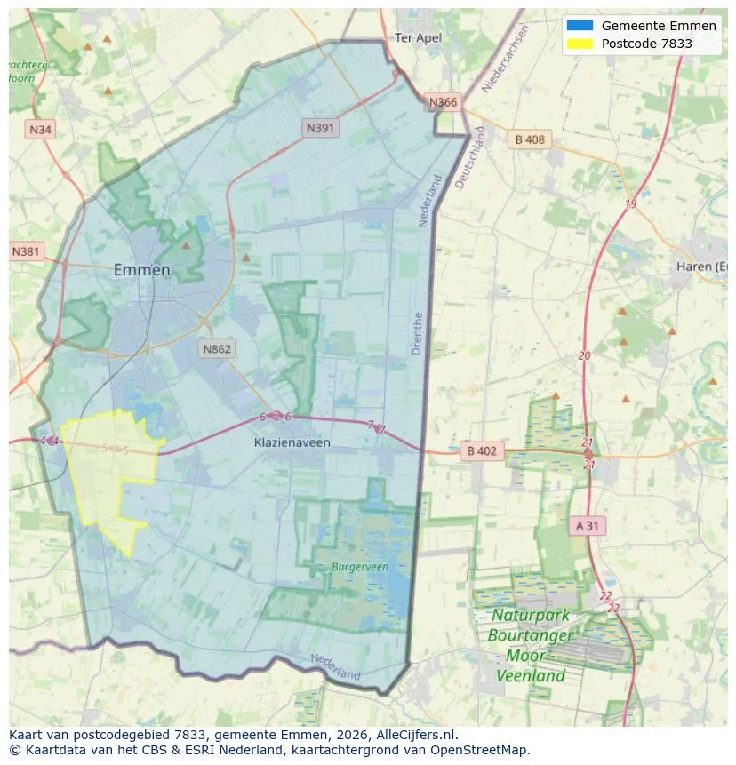 Mapa de códigos postales para 7833