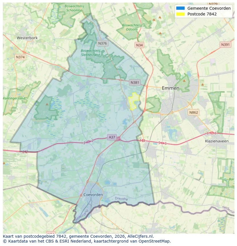 Postcodekaart voor 7842