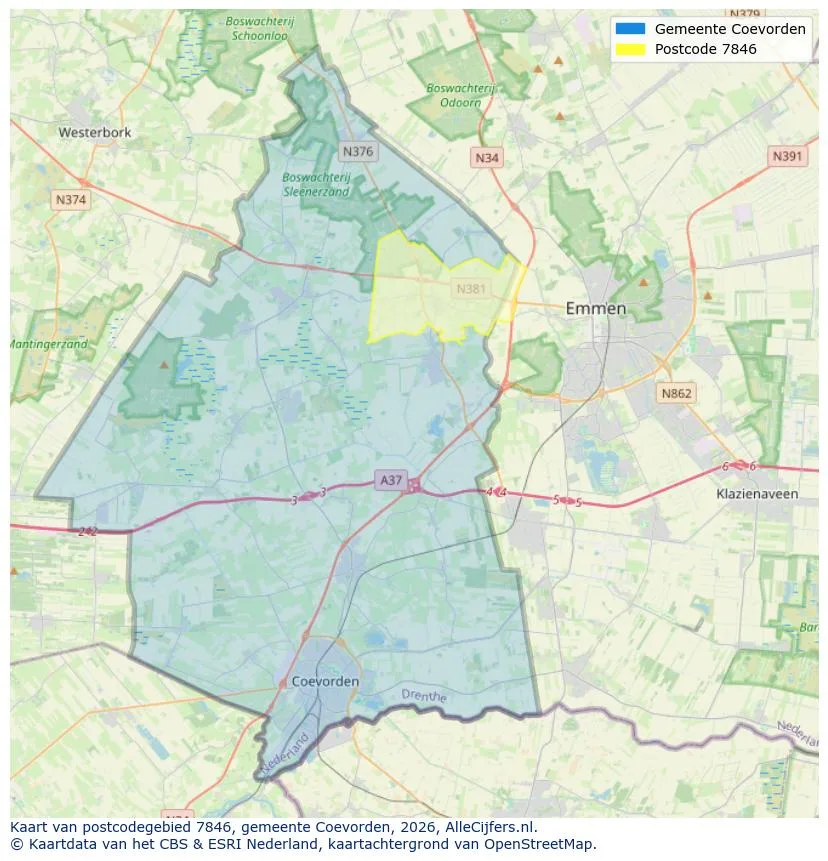 Postcode map for 7846
