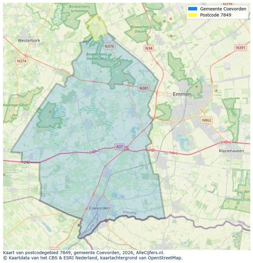 Mapa de códigos postales para 7849