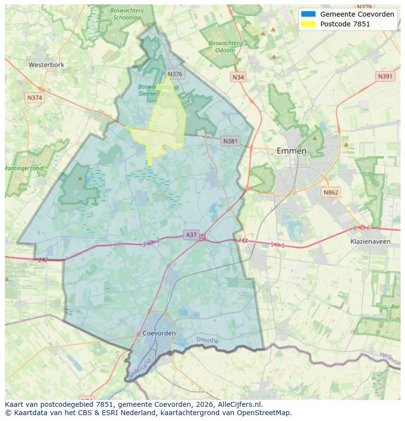 Postcodekaart voor 7851