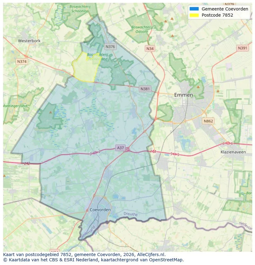 Postcodekaart voor 7852