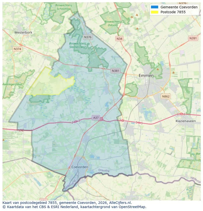 Mapa de códigos postales para 7855