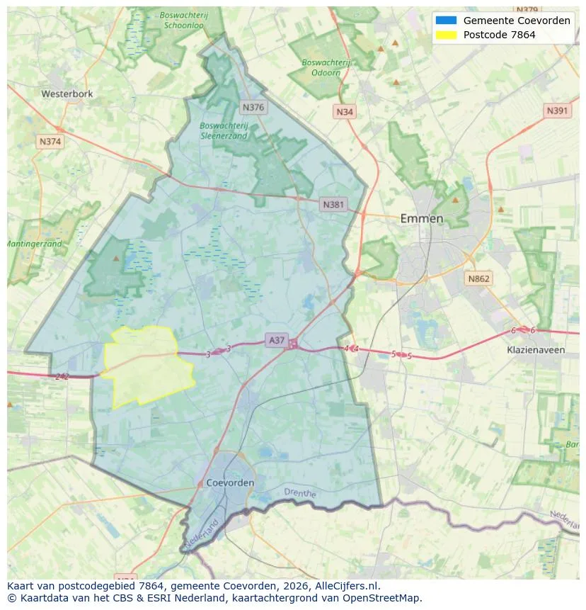 Postcodekaart voor 7864