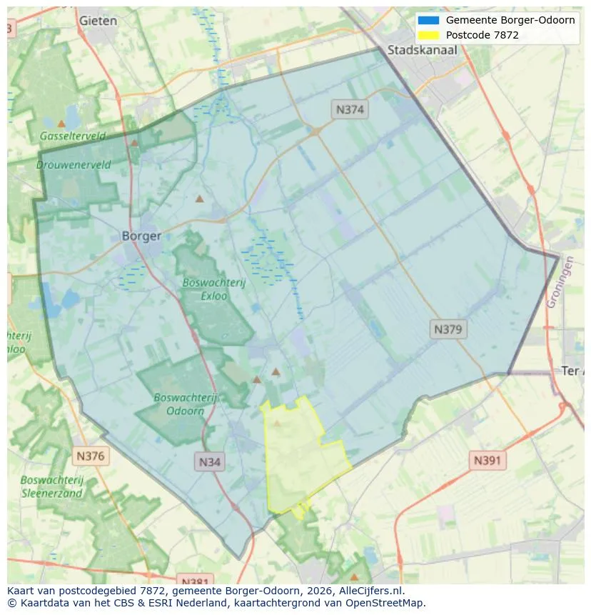 Postcode map for 7872