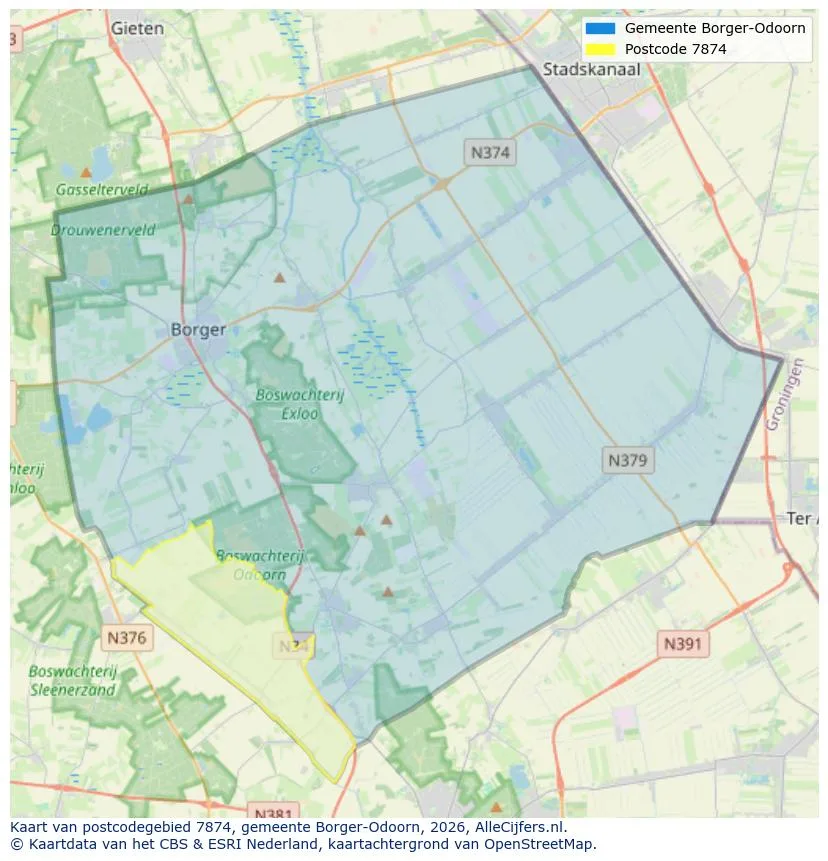Postcodekaart voor 7874