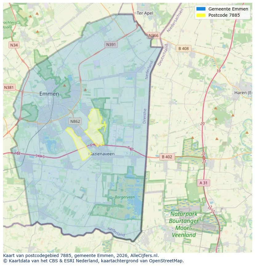 Postcodekaart voor 7885