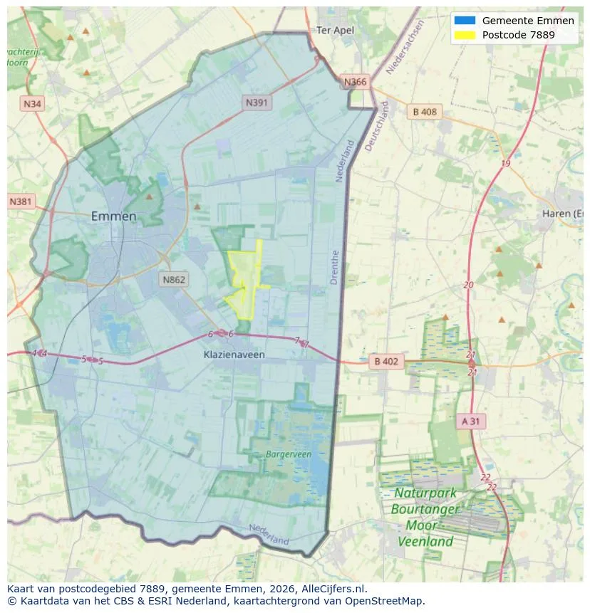 Postcodekaart voor 7889
