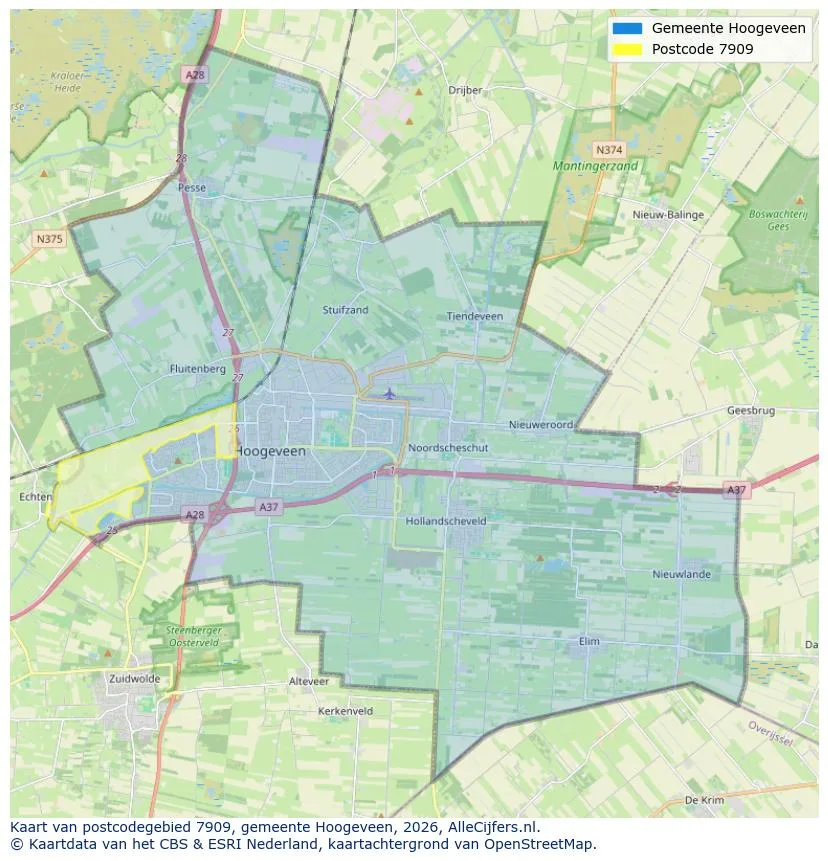 Postcodekaart voor 7909