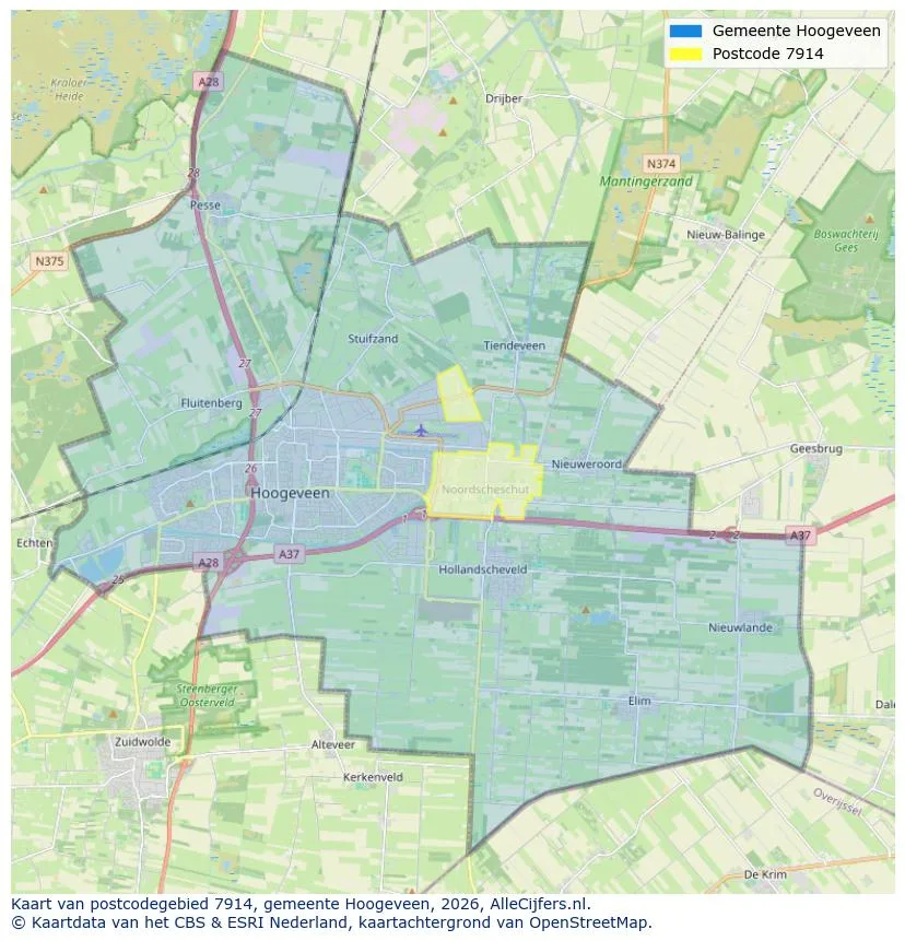 Postcodekaart voor 7914