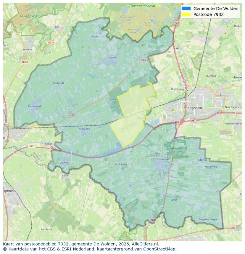 Postcode map for 7932