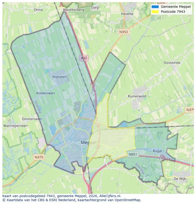 Mapa de códigos postales para 7943