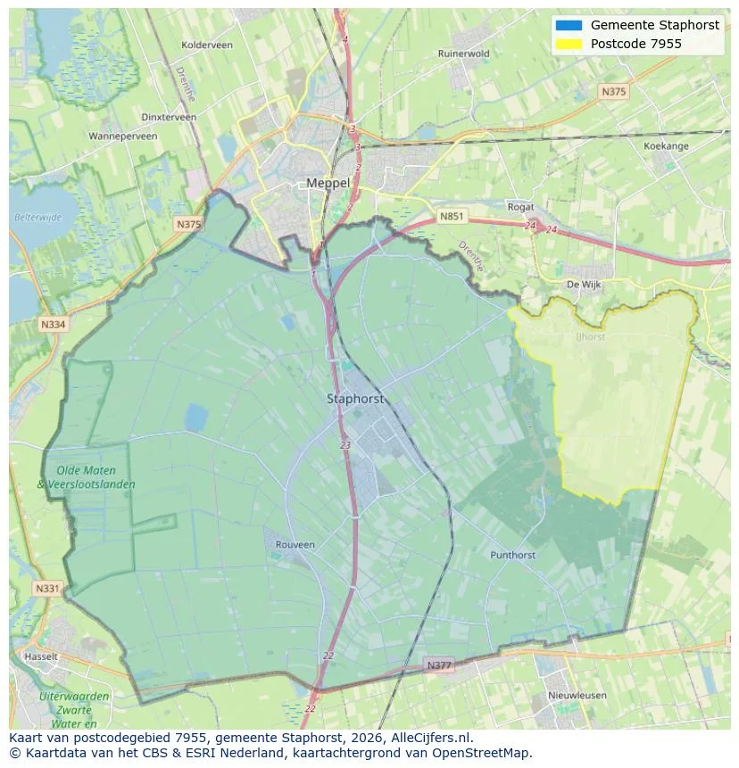 Mapa de códigos postales para 7955