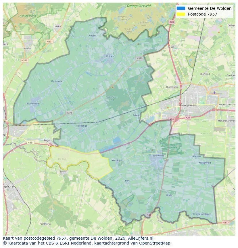 Postcodekaart voor 7957
