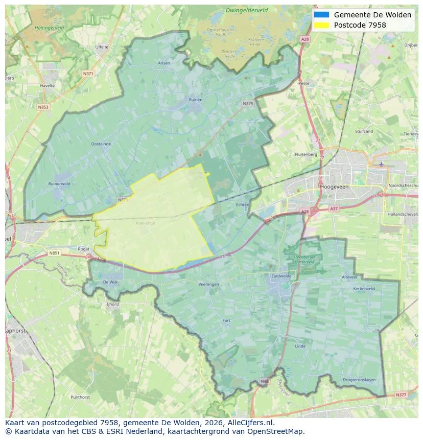Postcodekaart voor 7958