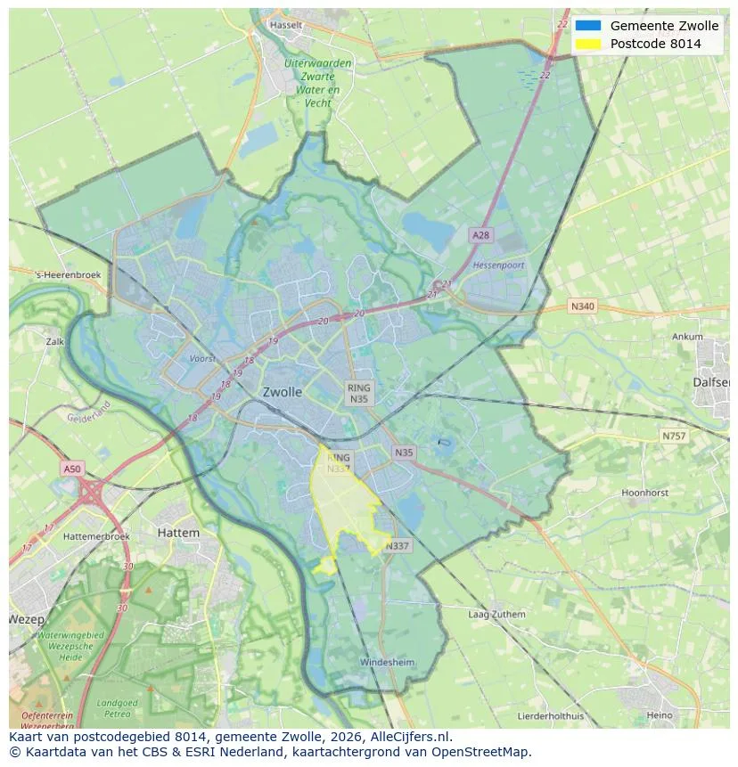 Postcodekaart voor 8014