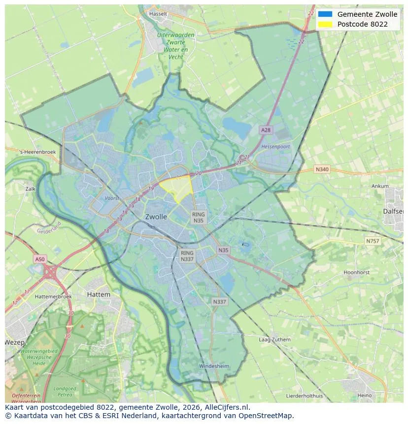 Postcodekaart voor 8022